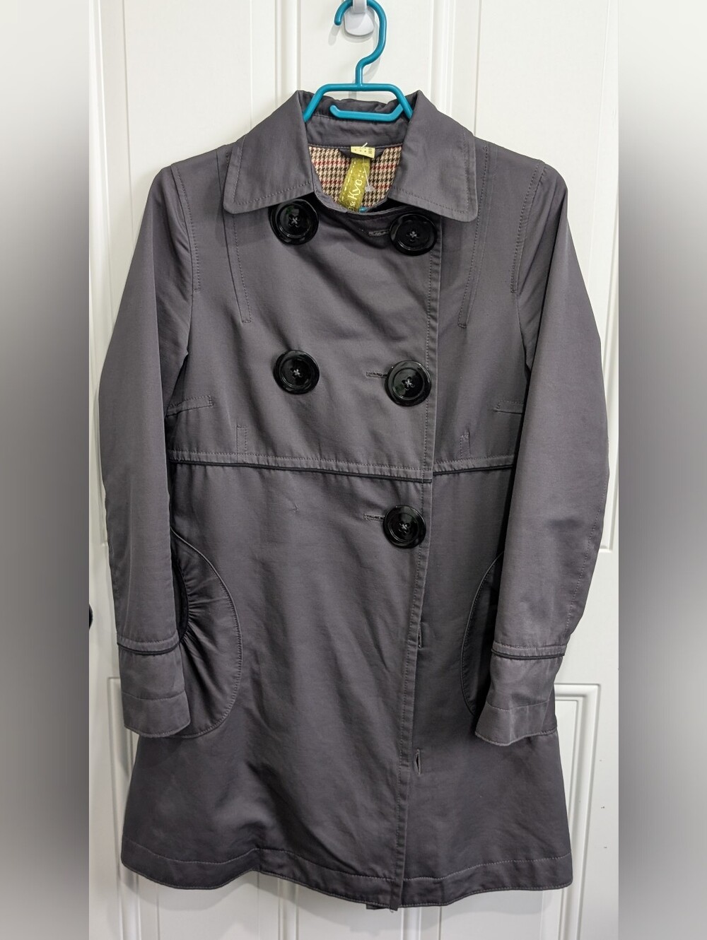 Vintage Soia & Kyo Charcoal Gray Fit-and-Flare Double-Breasted Trench Coat Med
